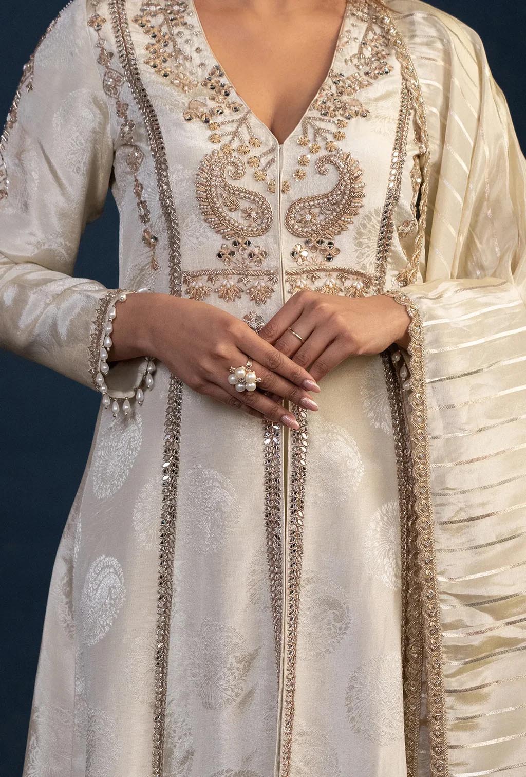 Ivory and Golden Zardozi Anarkali Set
