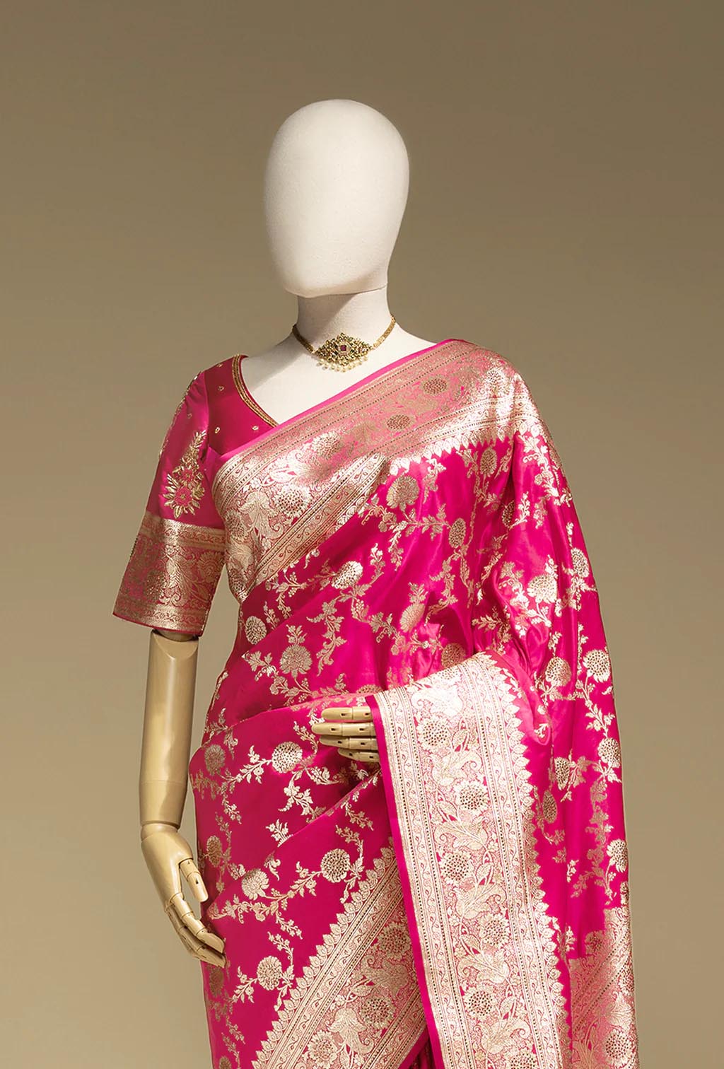 Rani Pink Katan Silk Saree with Zari Buttiwork