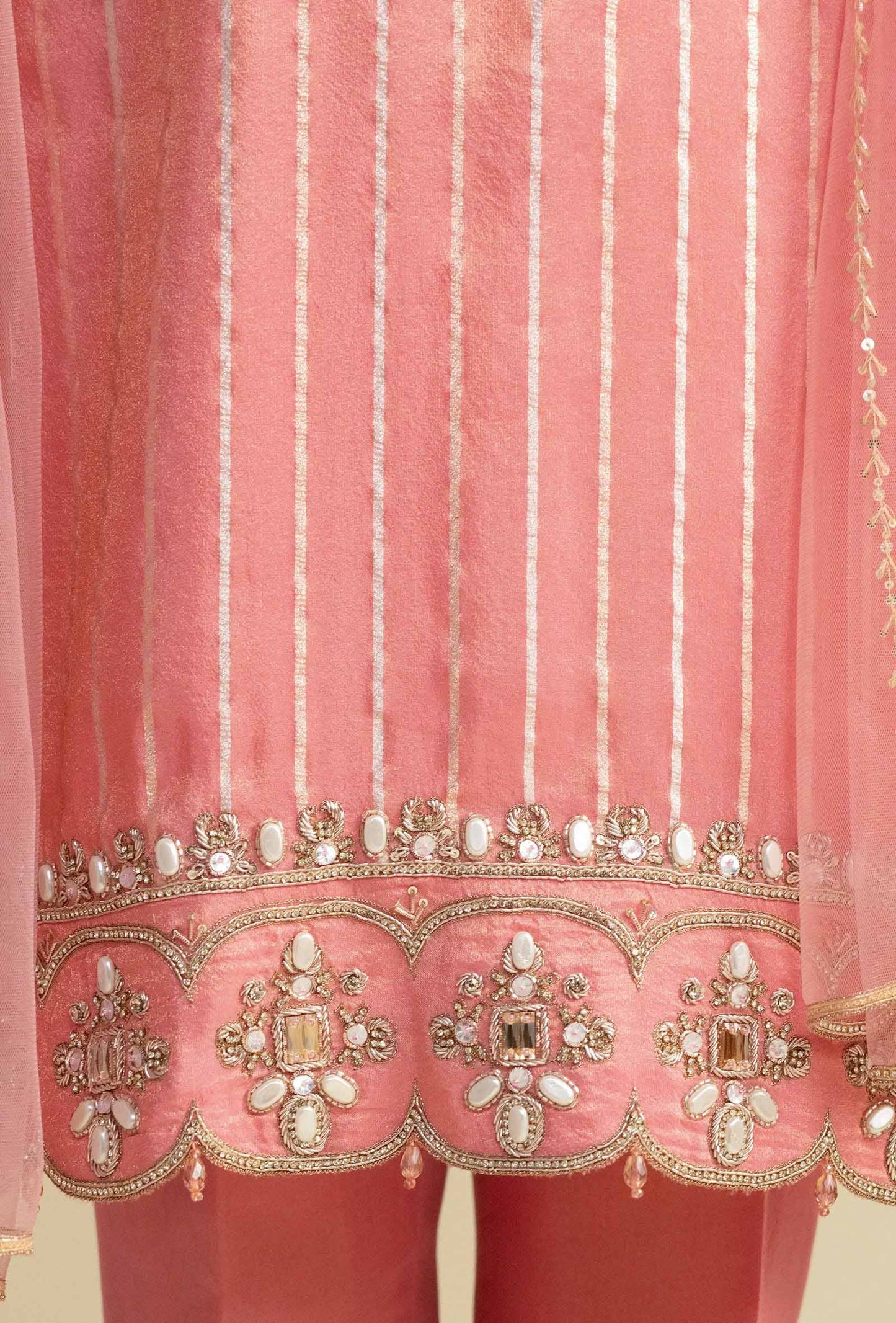 Light Pink Sequined Stripe Ethnic Kurta Set