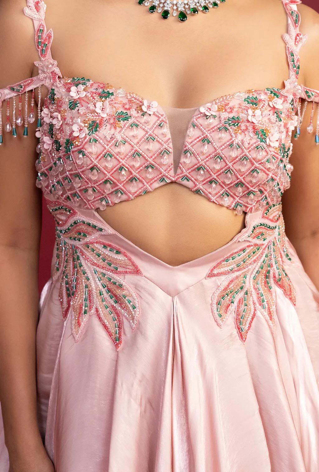 Vivenne Pink Gabana Satin Cold Shouldered Gown