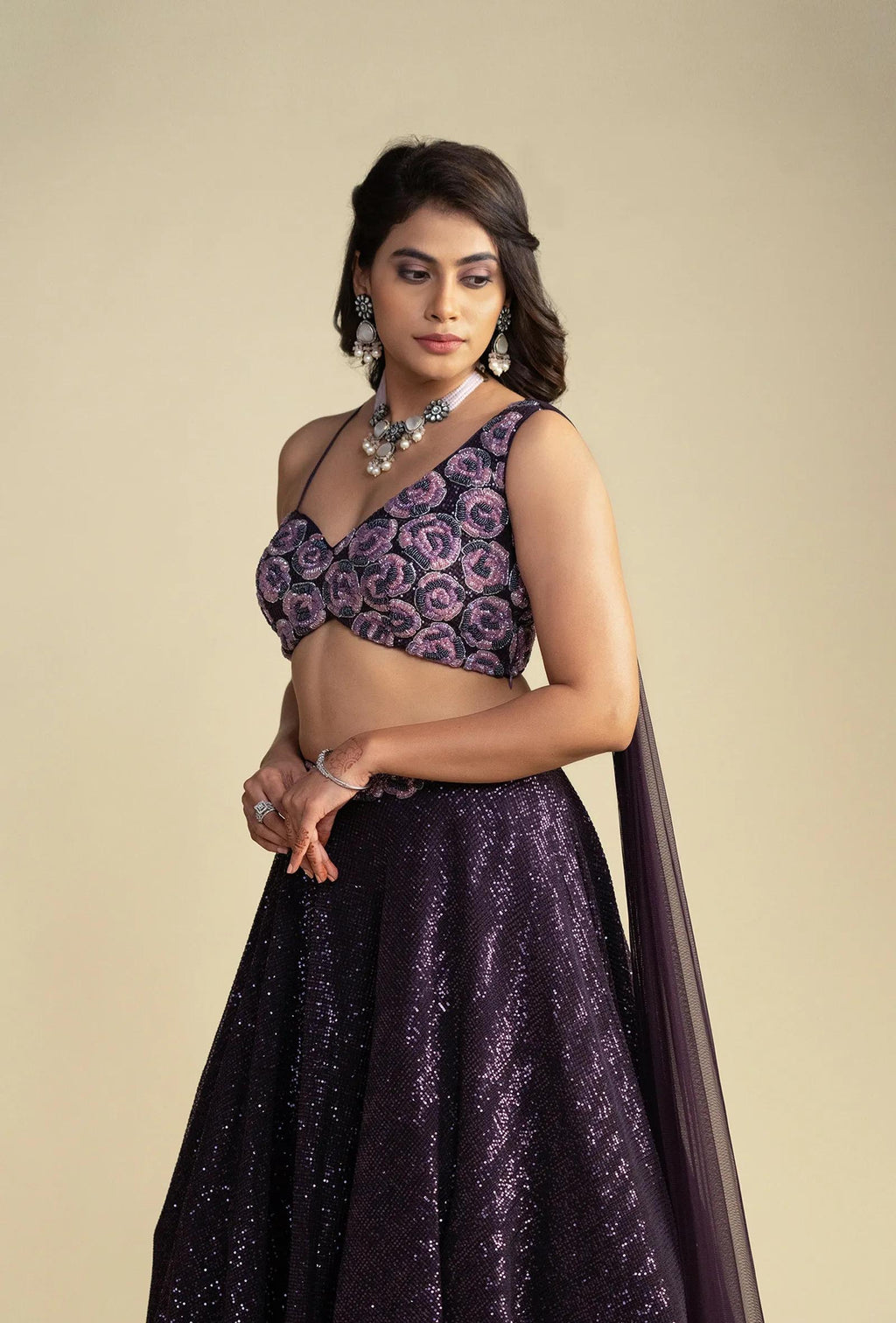 Zinnia Deep Purple Lehenga Set with Attached Dupatta