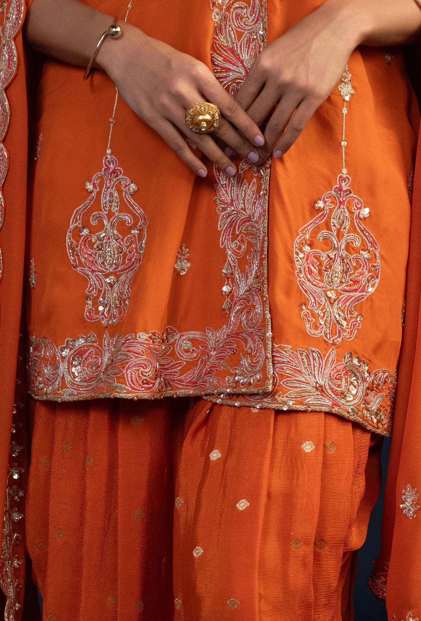 Carrot Orange Short Kurta & Dhoti Set