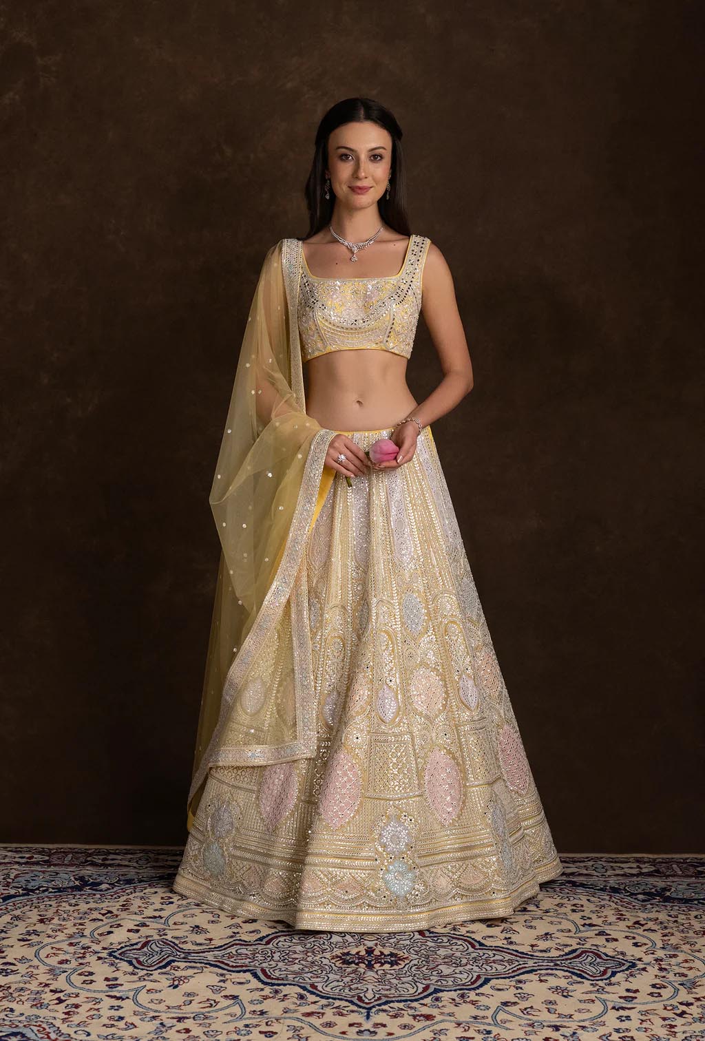 Asmira Bright Yellow Sequins and Stonework Lehenga Set