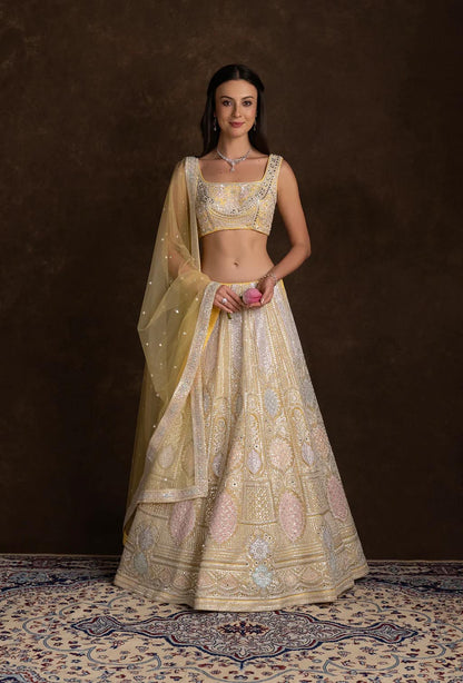 Asmira Bright Yellow Sequins and Stonework Lehenga Set