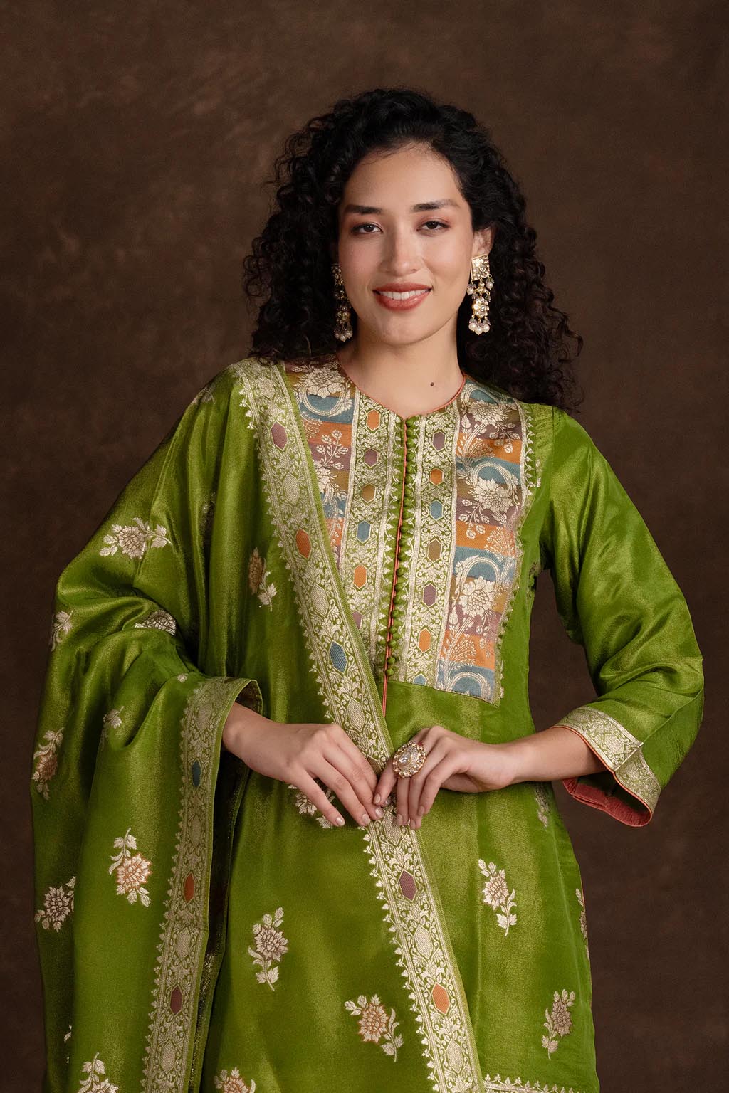 Embroidered Kurta Set with Artisanal Yoke
