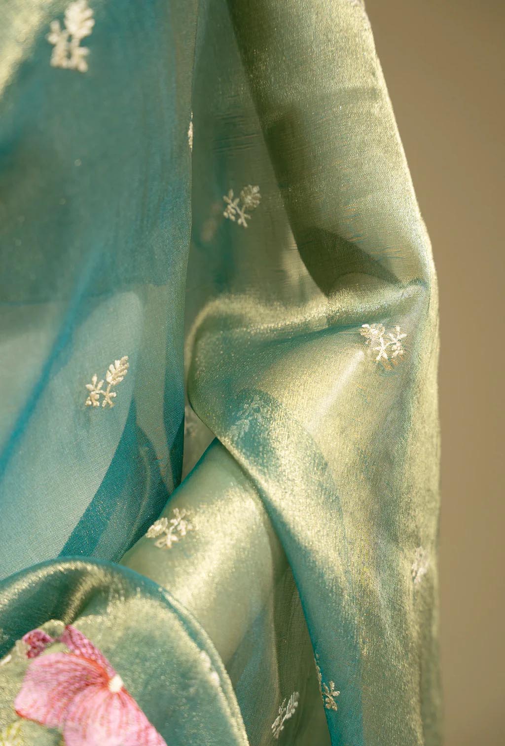 Crushed Tissue Silk Saree In Teal Green For Sophisticated Charm