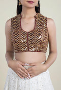 Maroon With Gold Sequence Embroidered Sleeveless Blouse