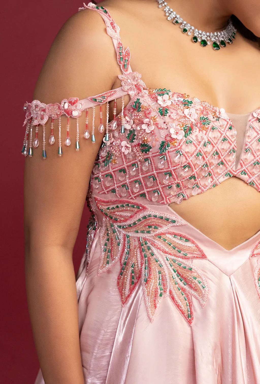 Vivenne Pink Gabana Satin Cold Shouldered Gown