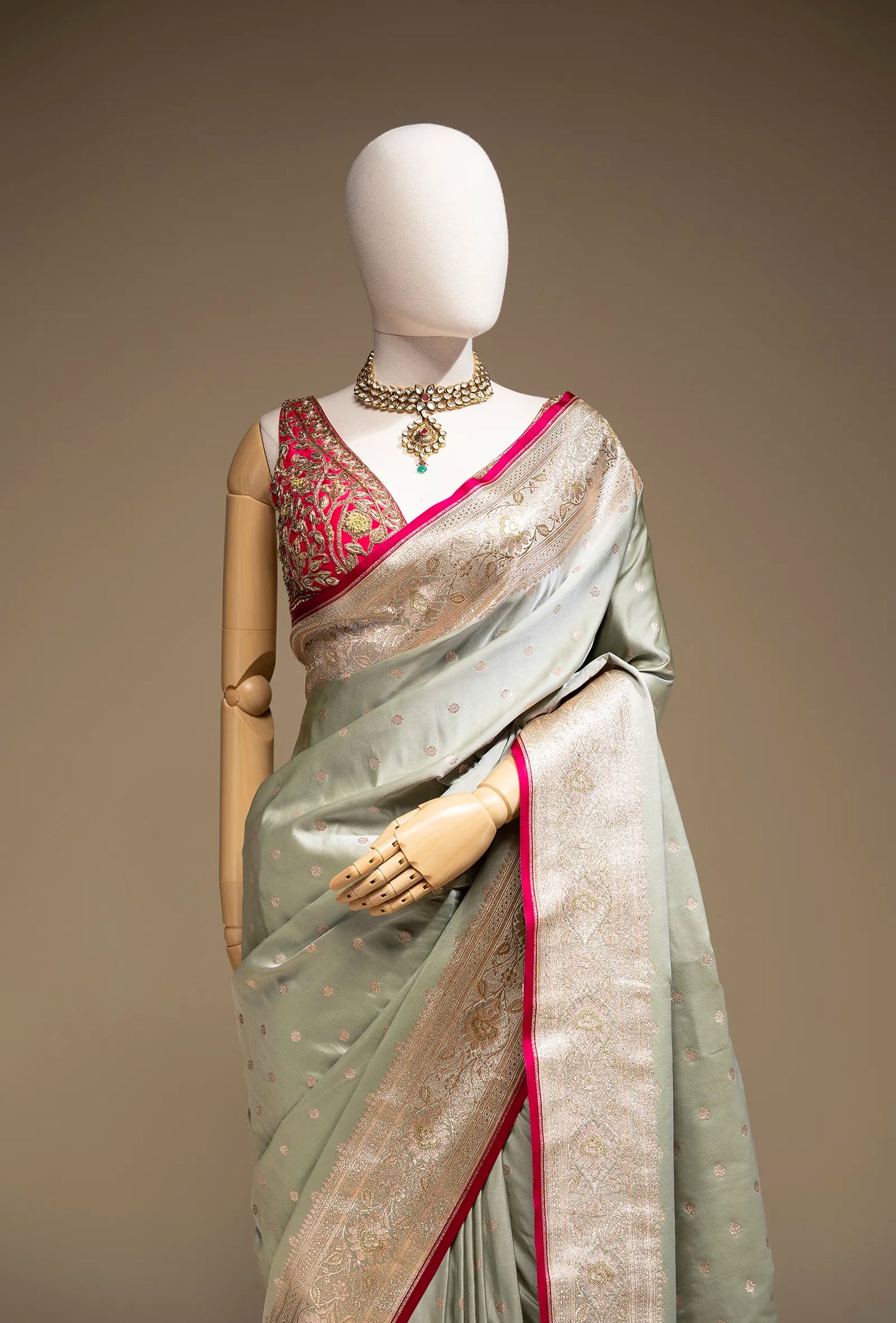 Mint Green Dual Color Mashru Silk Saree With Unstitched Blouse