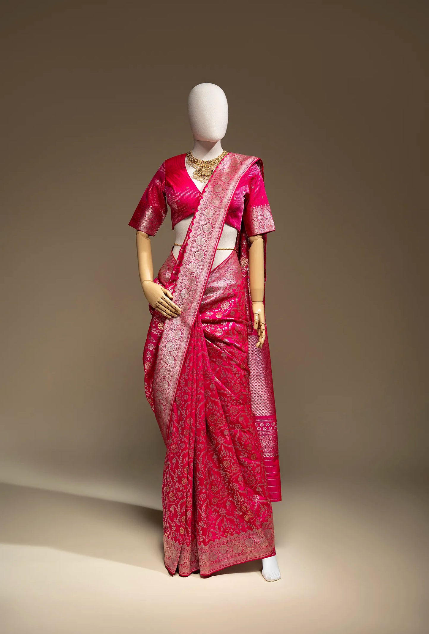 Hot Pink Mashru Silk Saree With Unstitched Blouse