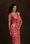 Bandhani Saree In Rani Pink With Tilfi & Gyasar Work