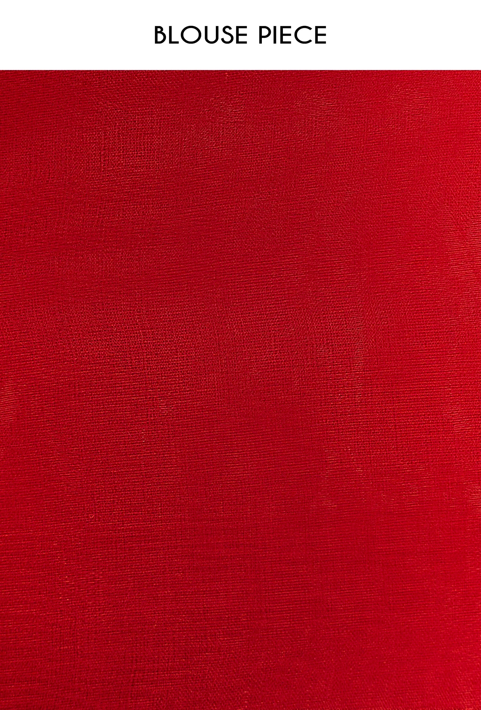 Red Chanderi Saree with Silver Zari Border & Unstitched Blouse