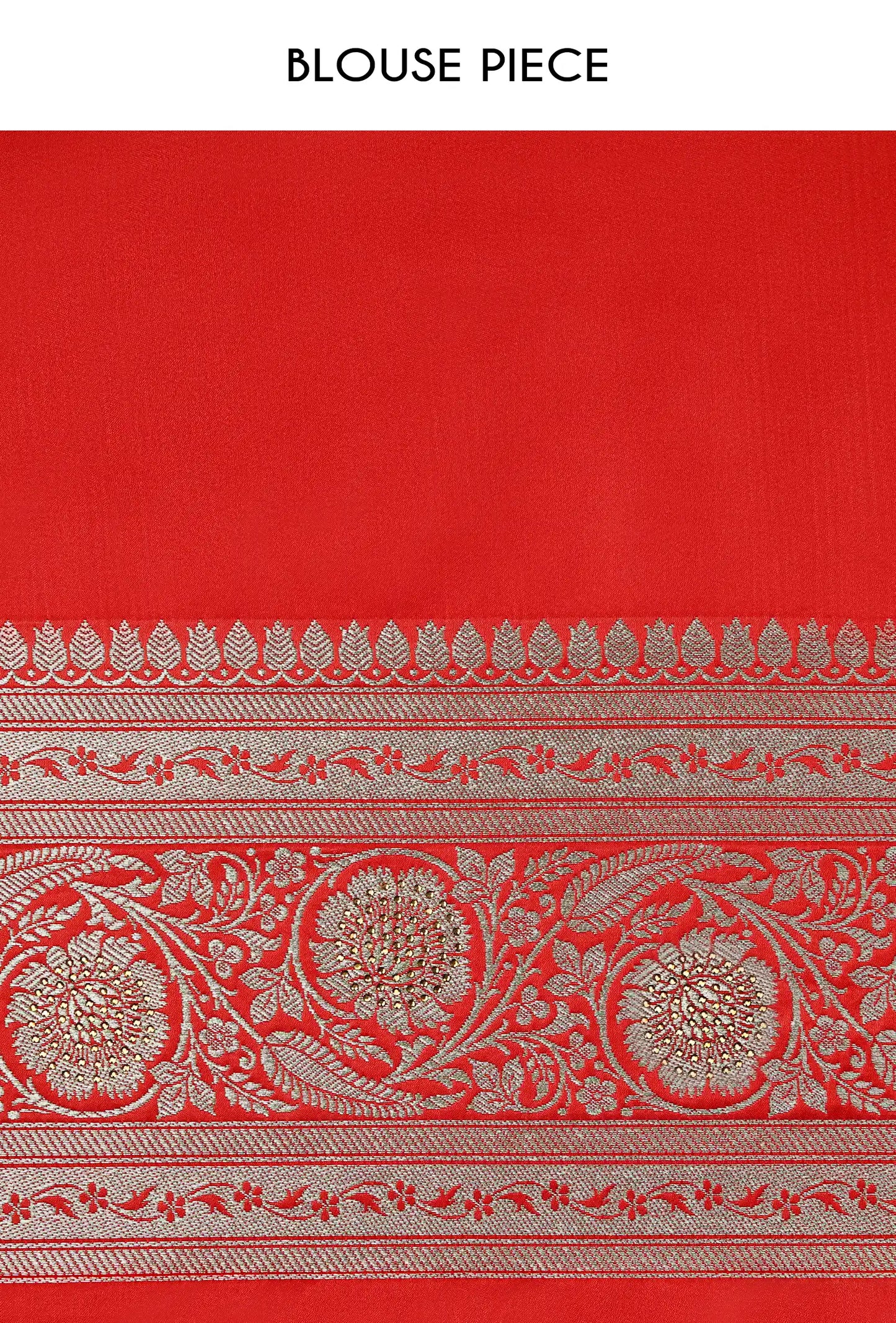 Royal Red Pure Malai Silk Saree With Tikki Work and Unstitched Blouse