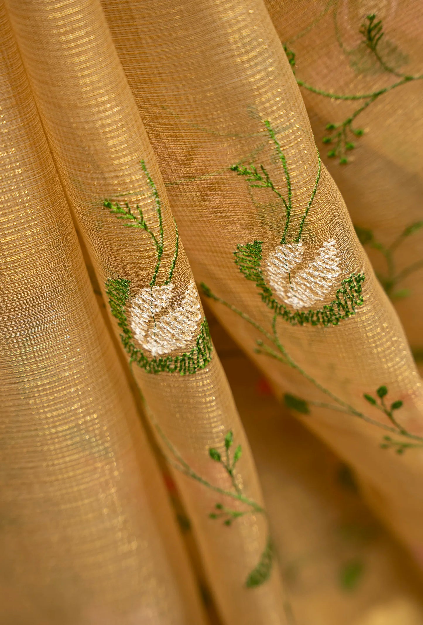 Ochre Yellow Khadi Organza Saree With Unstitched Blouse