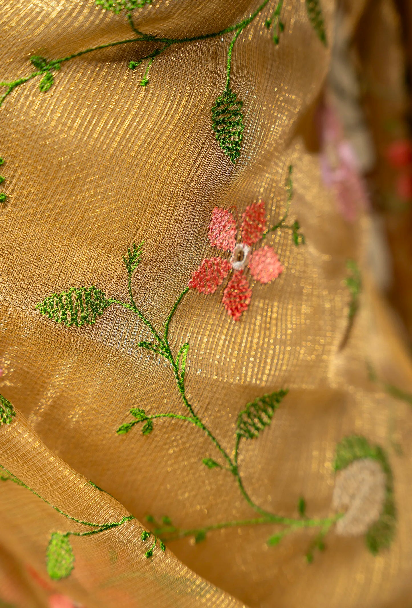 Ochre Yellow Khadi Organza Saree With Unstitched Blouse