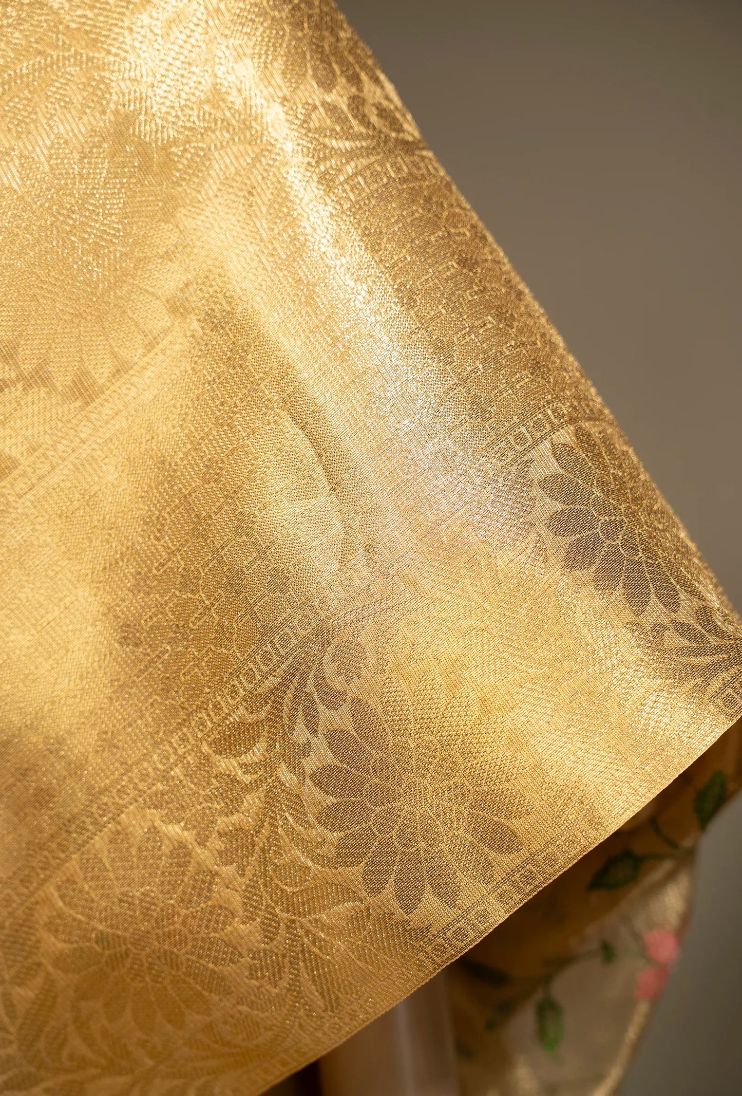 Ochre Yellow Khadi Organza Saree With Unstitched Blouse