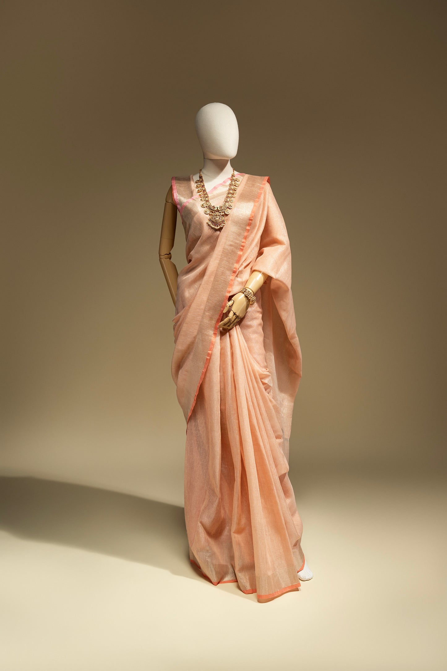 Khadi Tissue Saree in Coral Pink