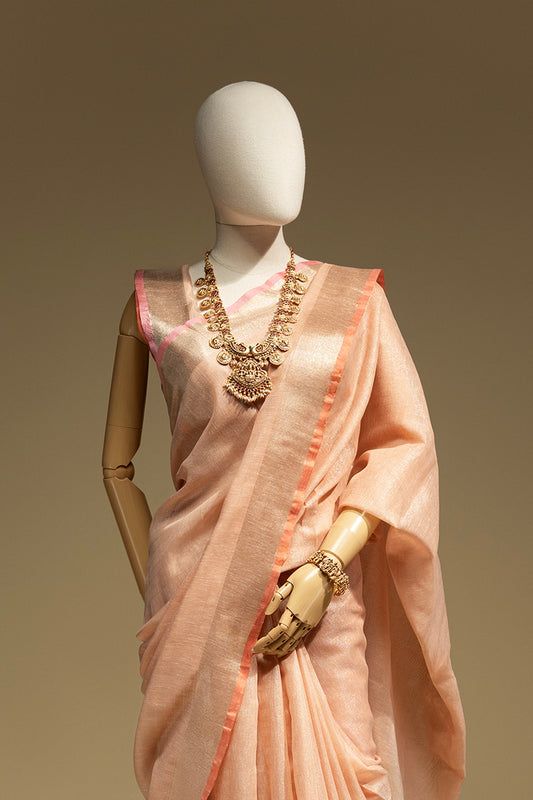 Khadi Tissue Saree in Coral Pink