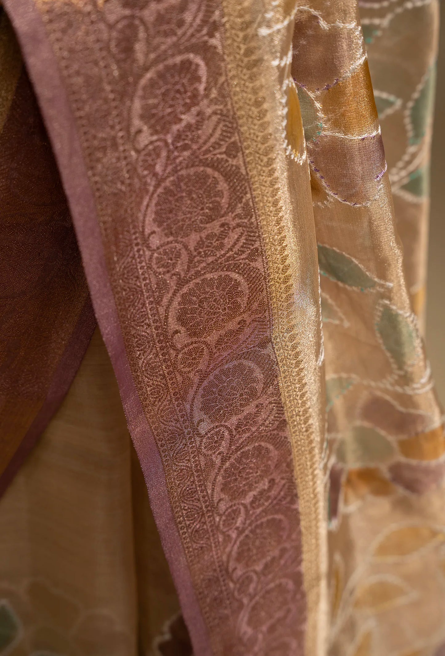 Ochre Yellow Tissue Silk Saree With Unstitched Blouse