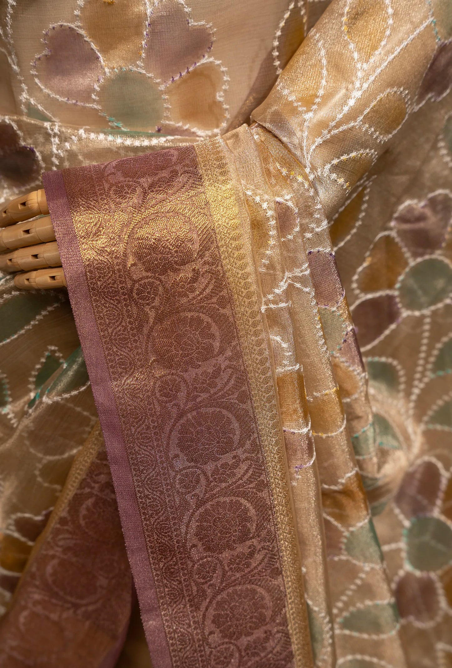 Ochre Yellow Tissue Silk Saree With Unstitched Blouse