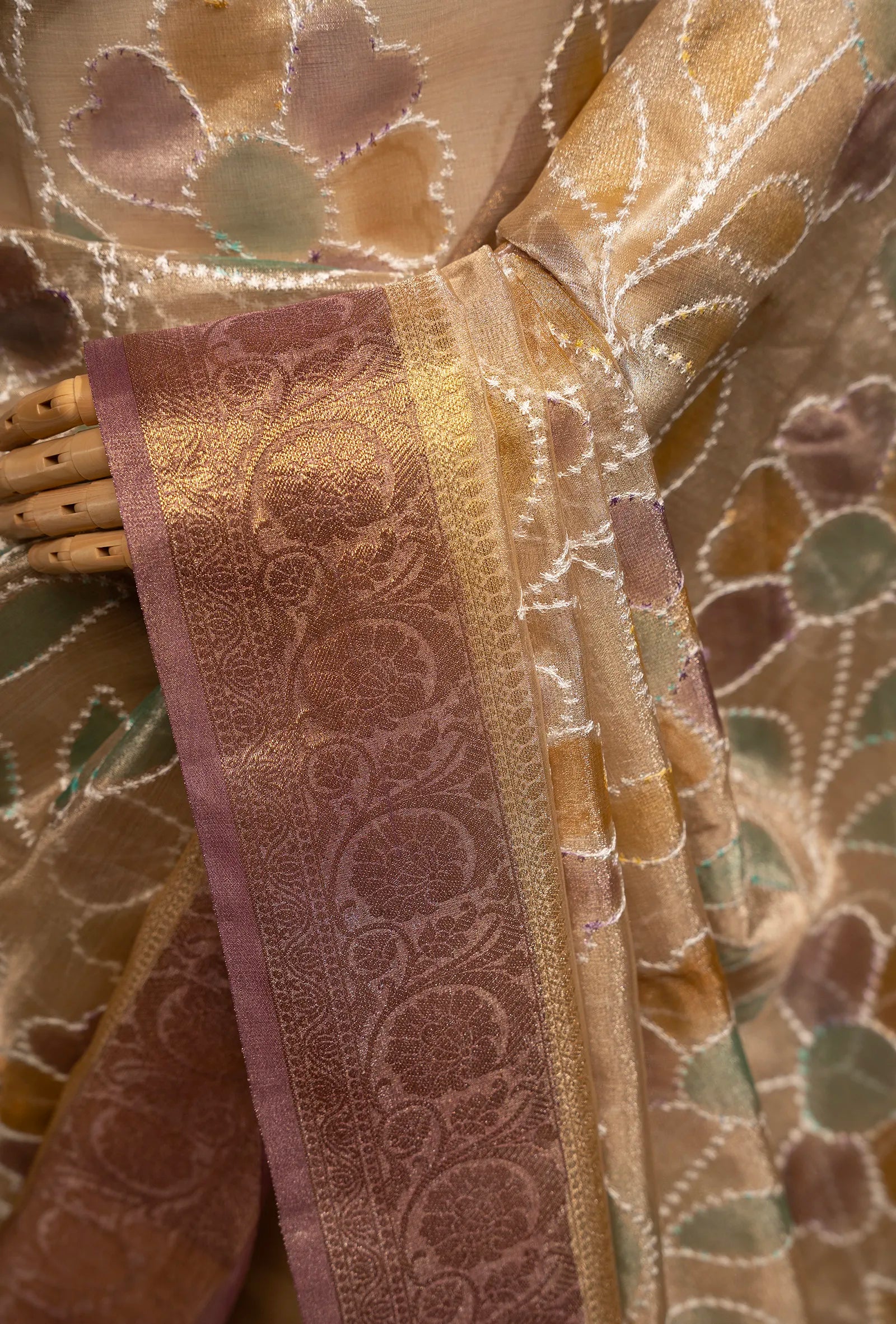 Ochre Yellow Tissue Silk Saree With Unstitched Blouse