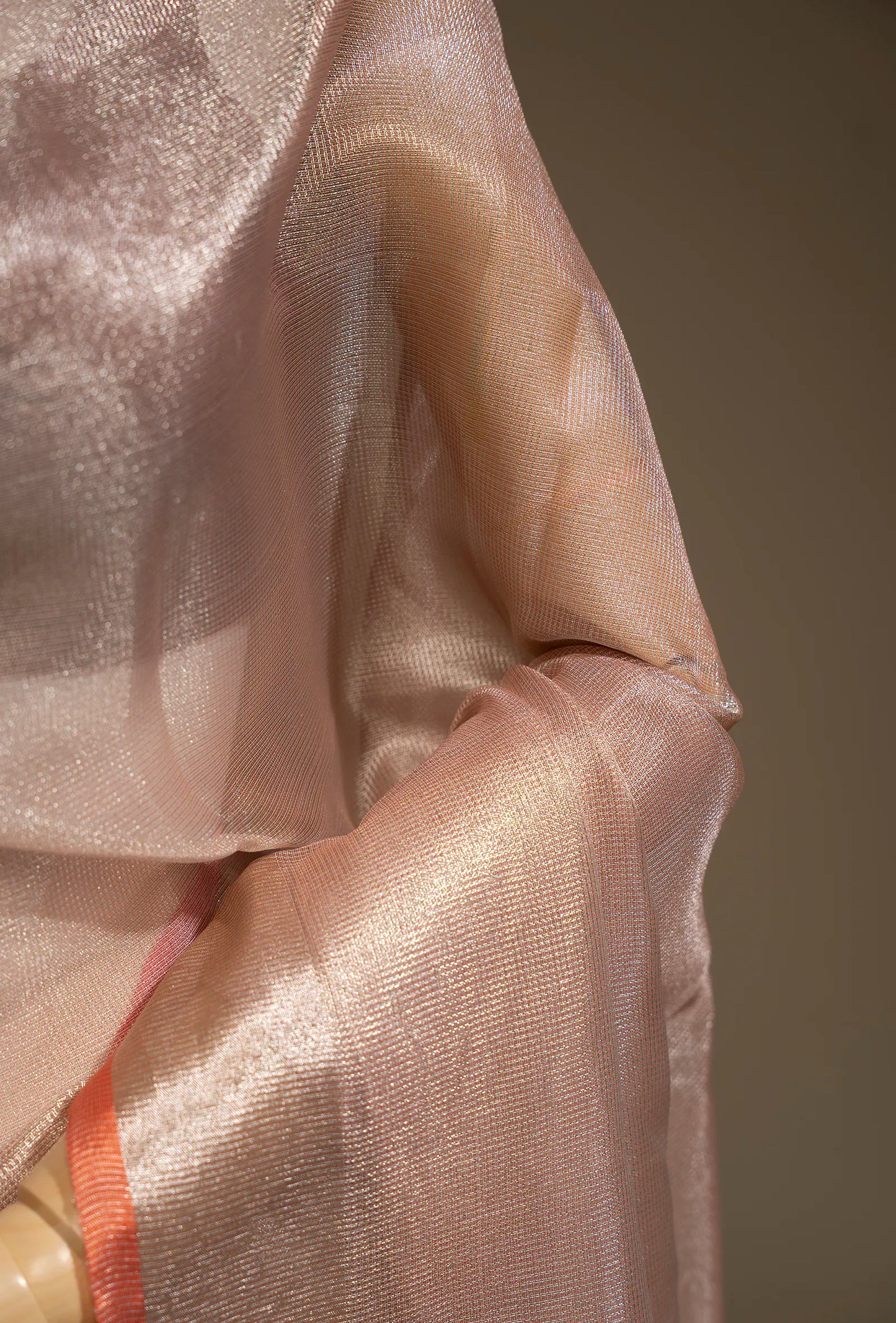 Blush Pink Saree with Coral Border With Unstitched Blouse