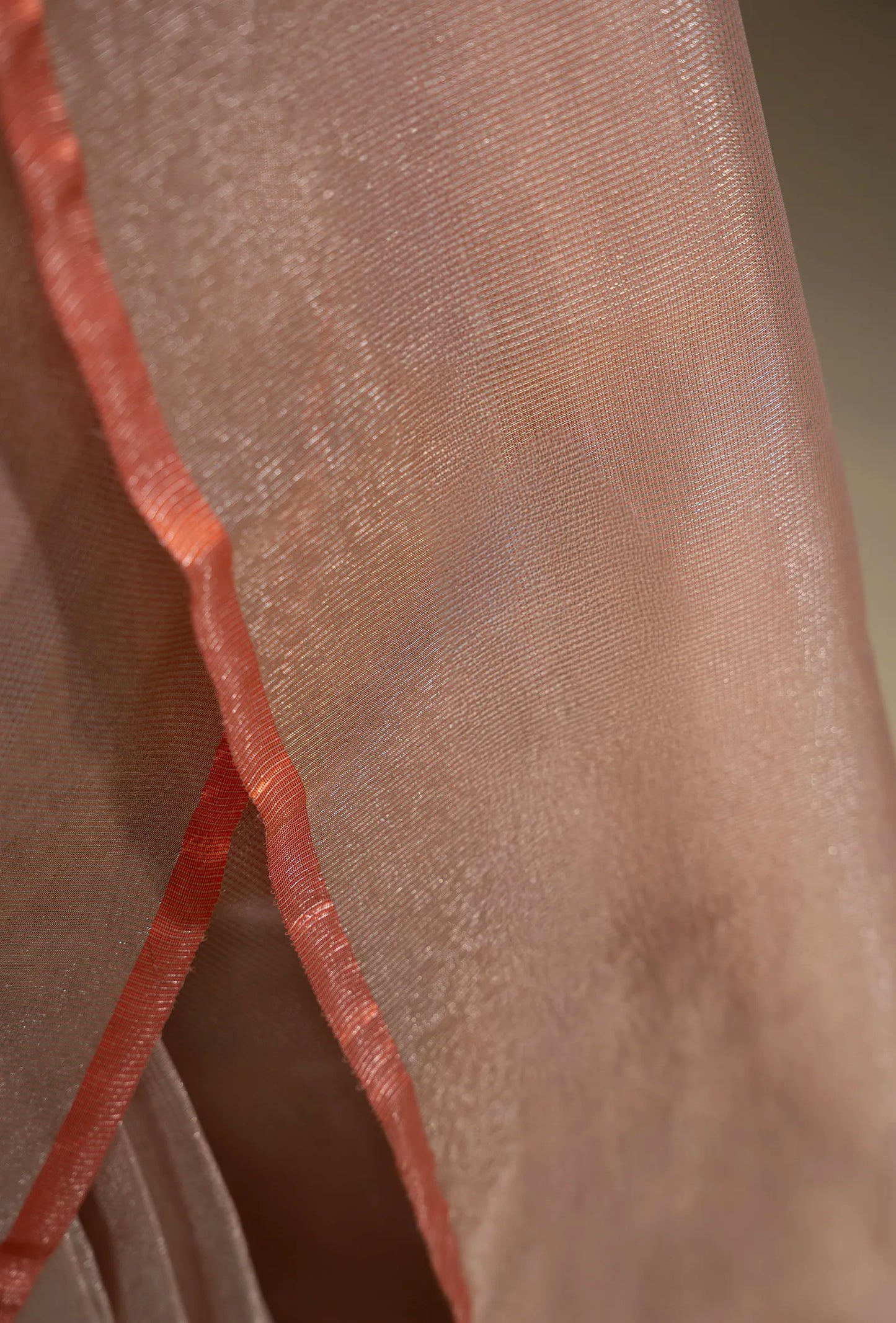 Blush Pink Saree with Coral Border With Unstitched Blouse