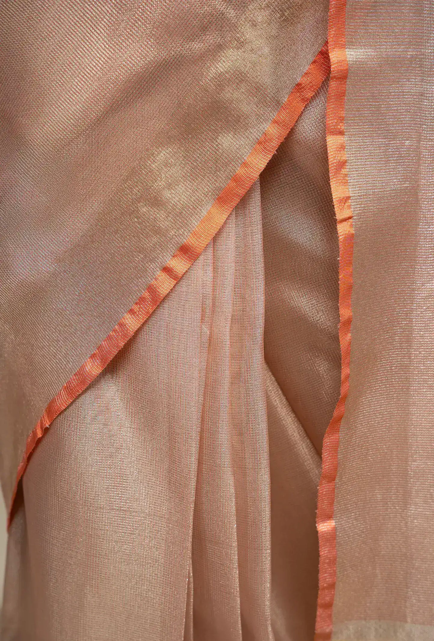 Blush Pink Saree with Coral Border With Unstitched Blouse