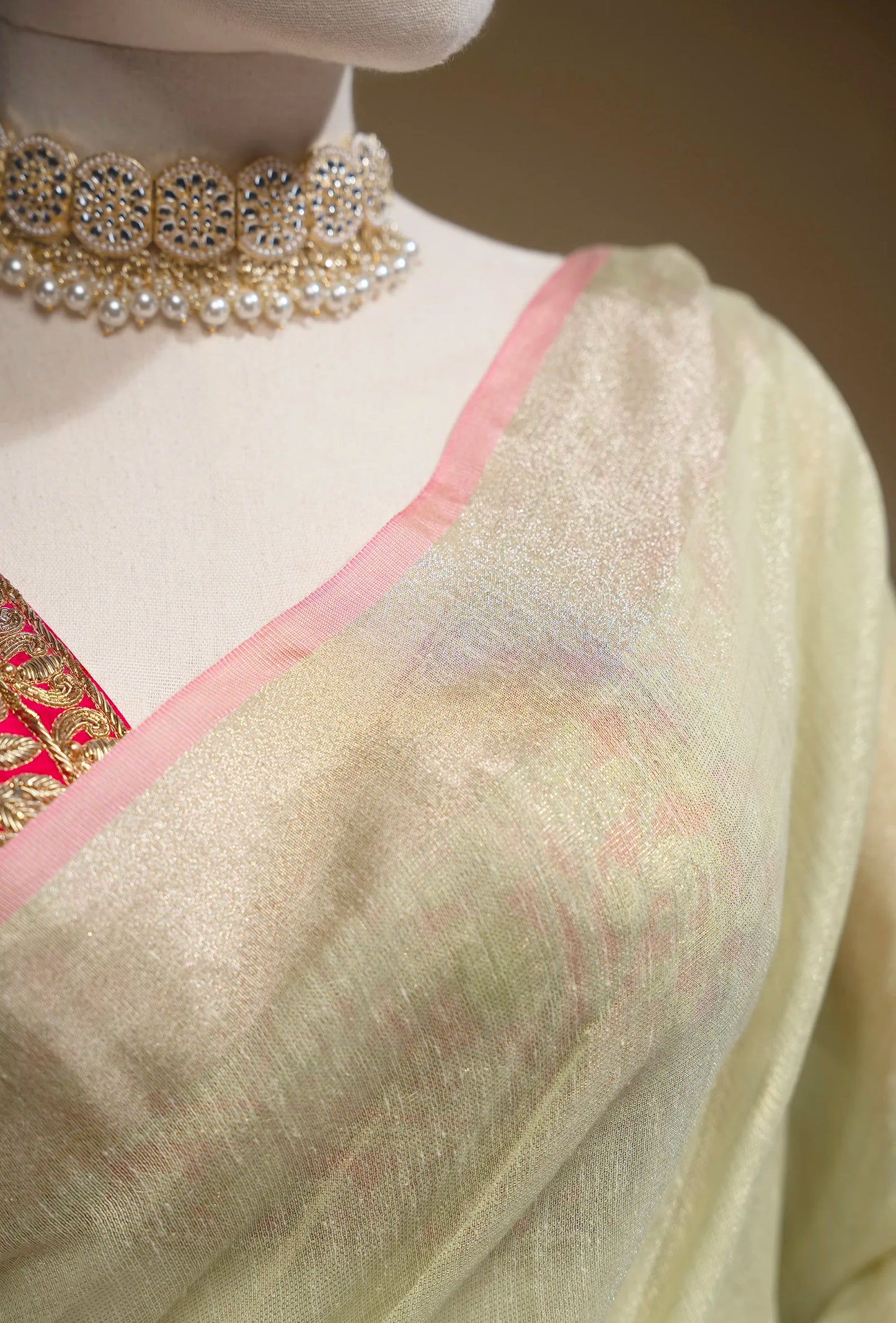 Pista Green Khadi Tissue Saree With Unstitched Blouse