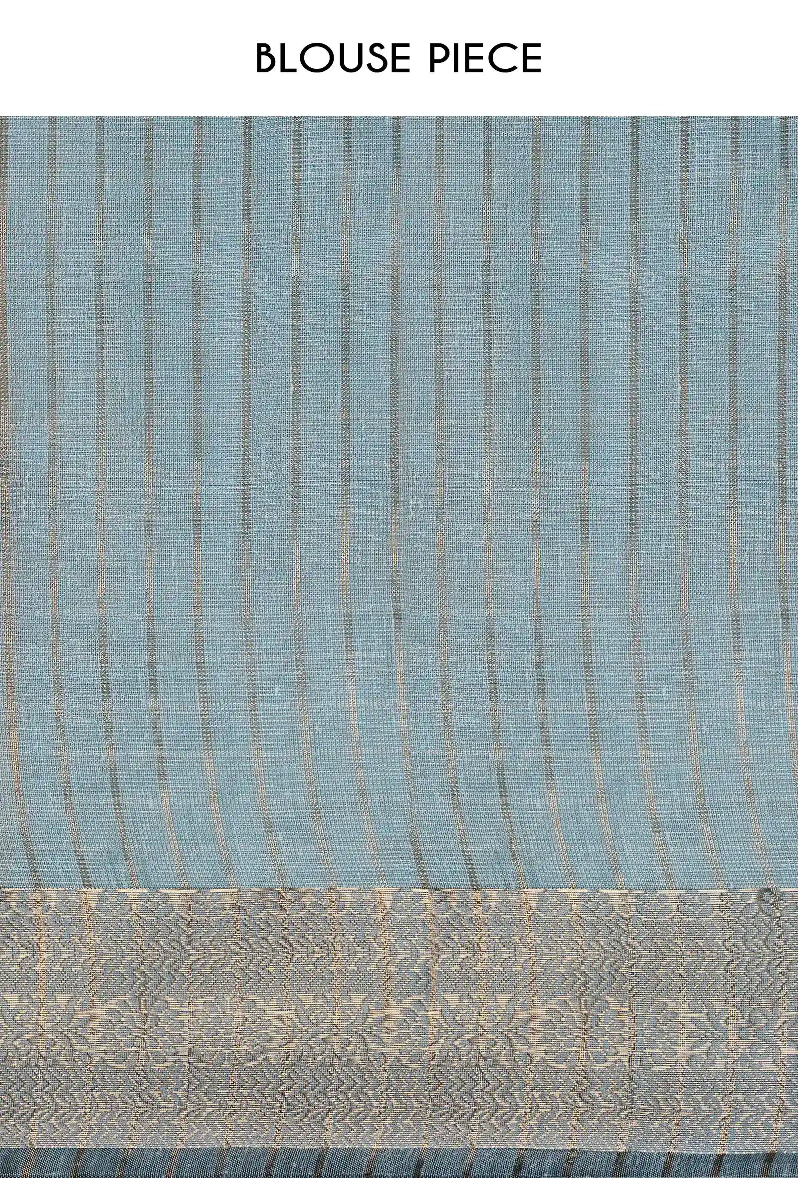 Dusty Blue Khadi Tissue Saree With Unstitched Blouse