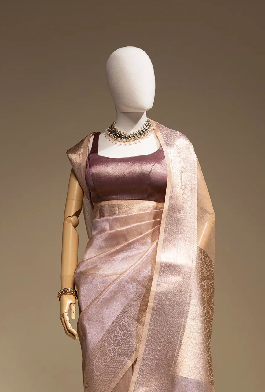 Light Lilac Tissue Silk Saree With Unstitched Blouse