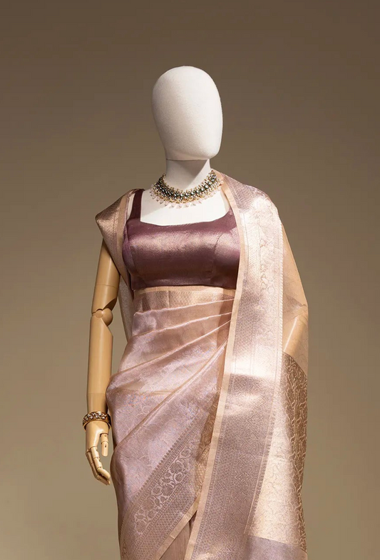Light Lilac Tissue Silk Saree With Unstitched Blouse
