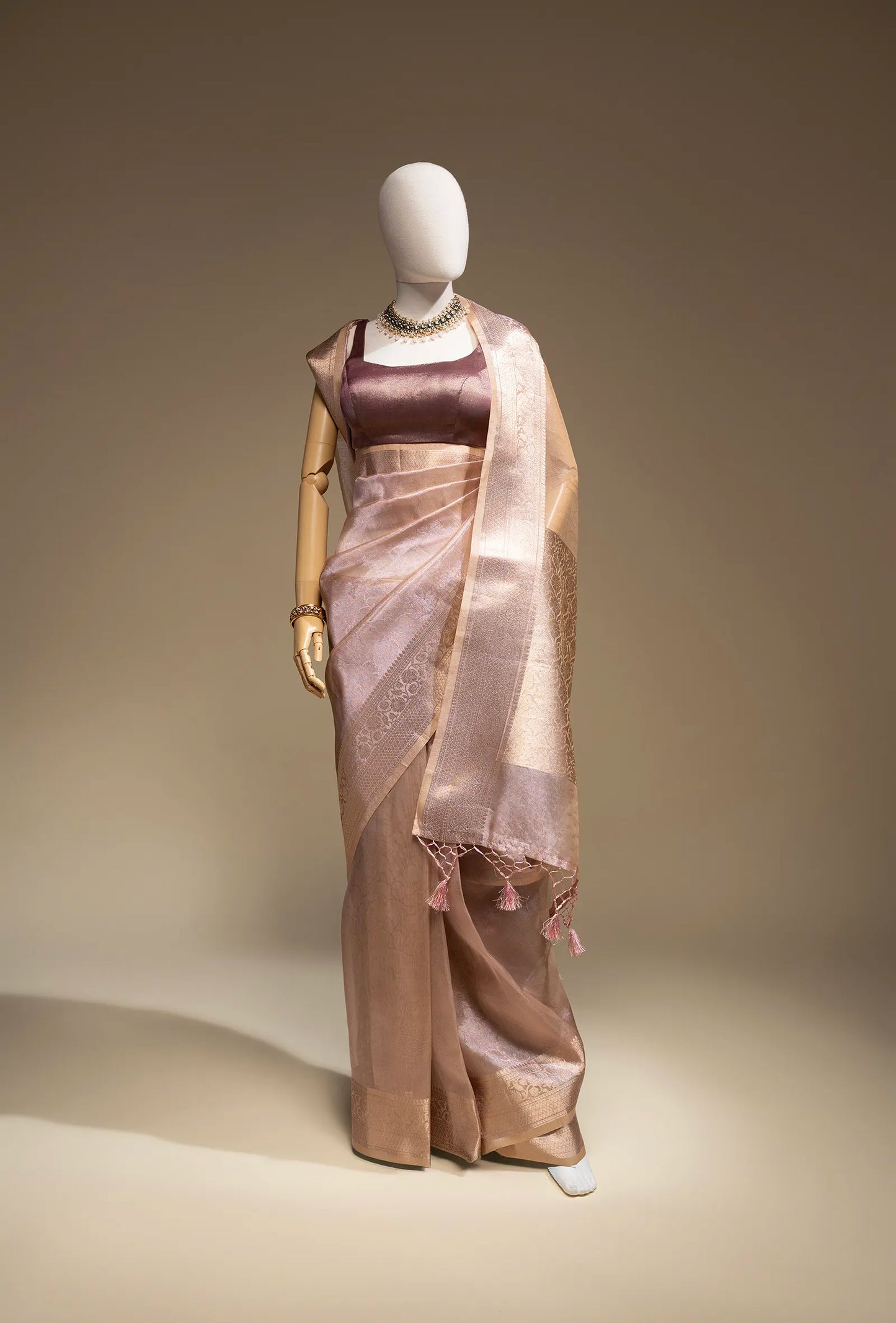 Light Lilac Tissue Silk Saree With Unstitched Blouse