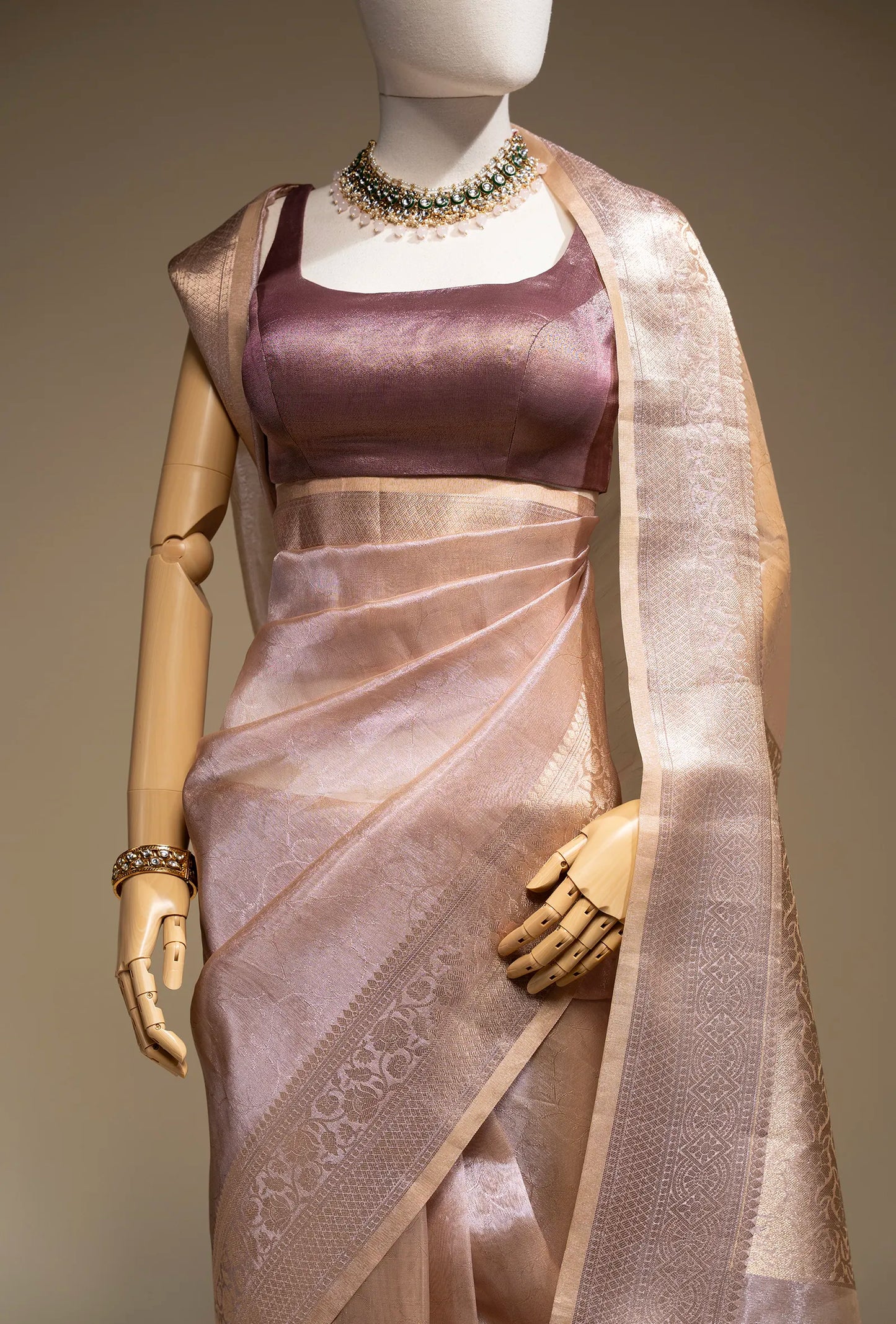 Light Lilac Tissue Silk Saree With Unstitched Blouse