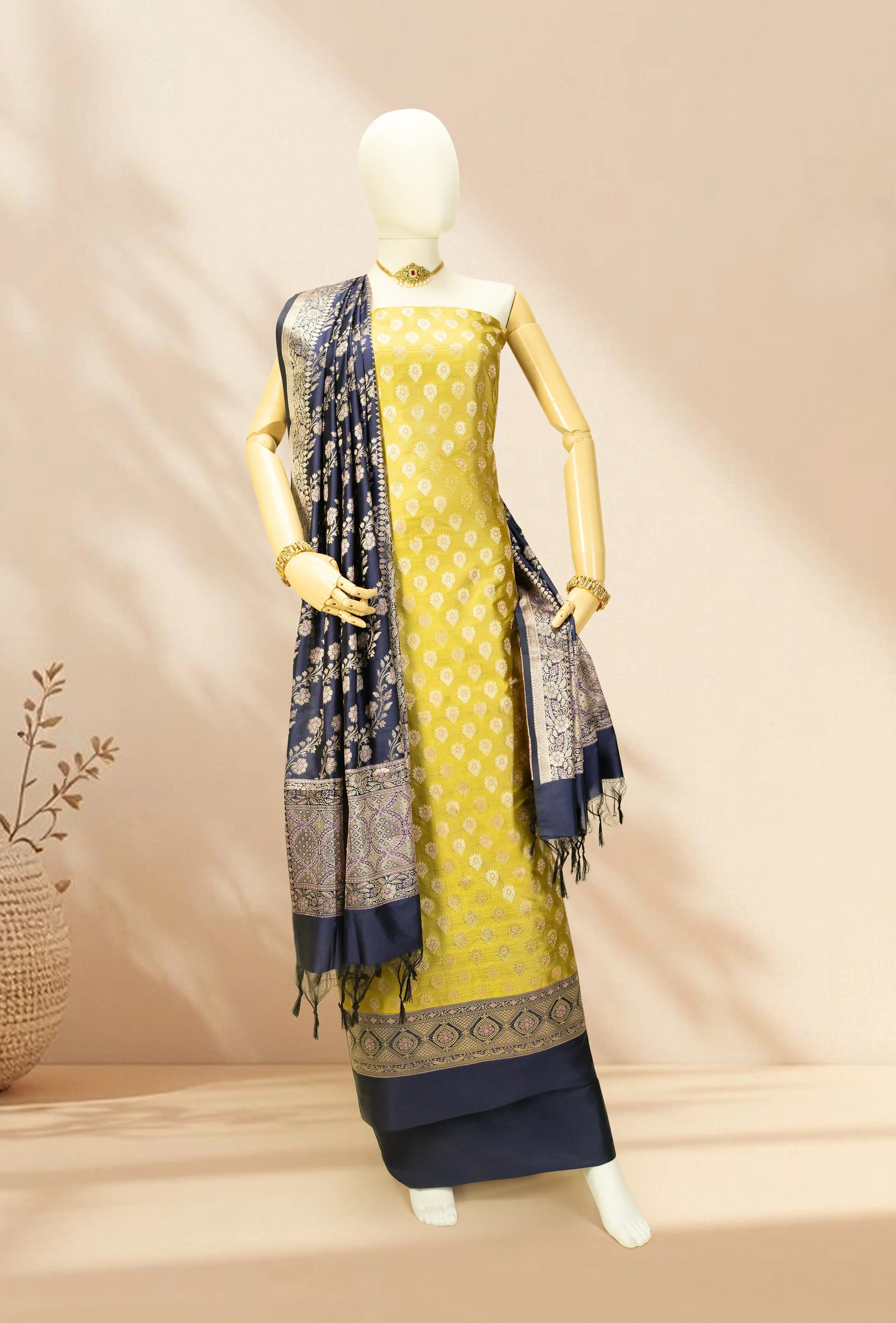Mehendi Green Pure Banarasi Silk 3-Piece Designer Suit for Women