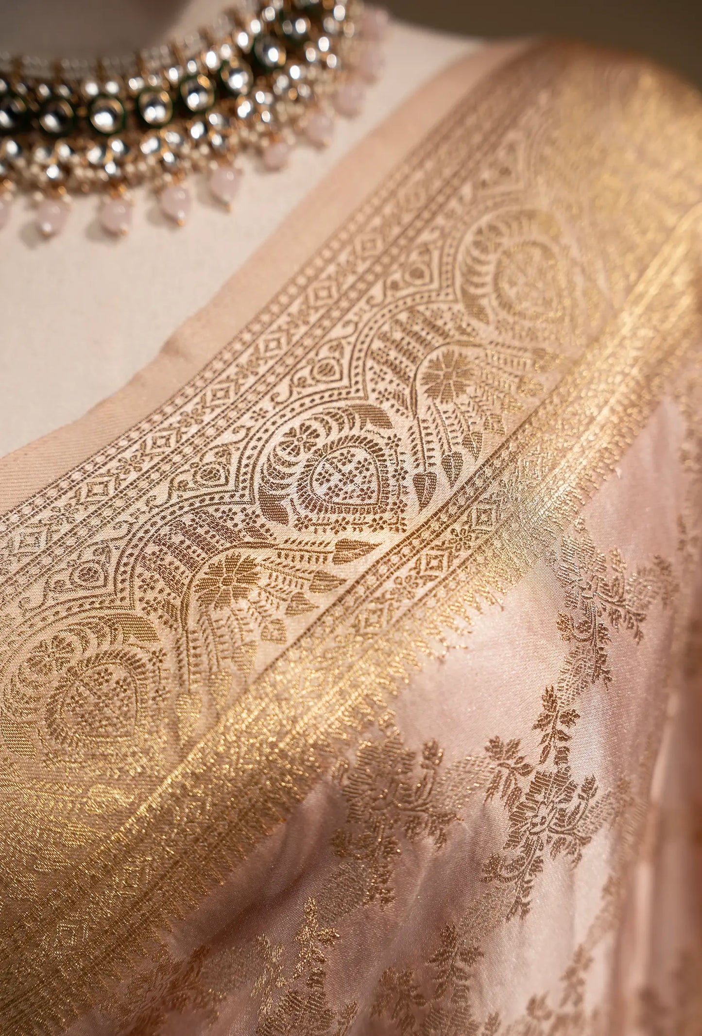 Banarasi Brocade Saree In Modal Satin With Blush Pink Hue