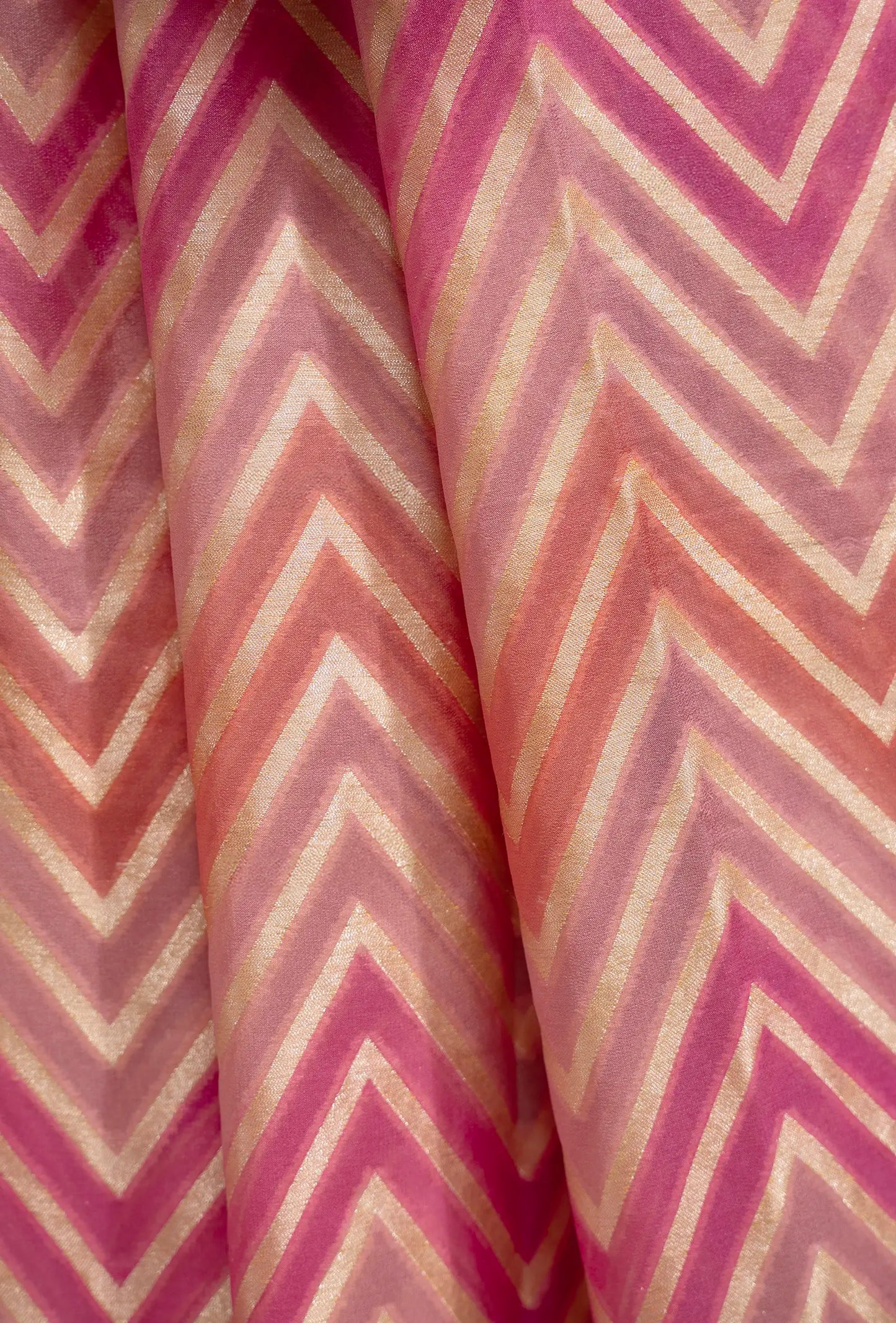 Lehriya Rangkaat Saree In Georgette With Pink Tricolor Design