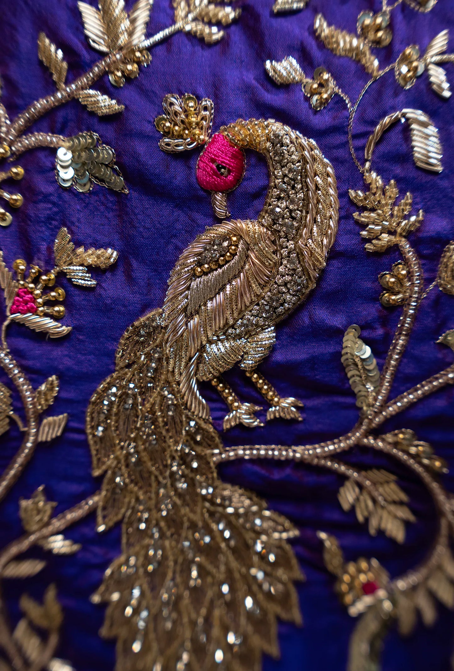 Deep Violet Shikargah Mashru Silk Saree With Unstitched Blouse