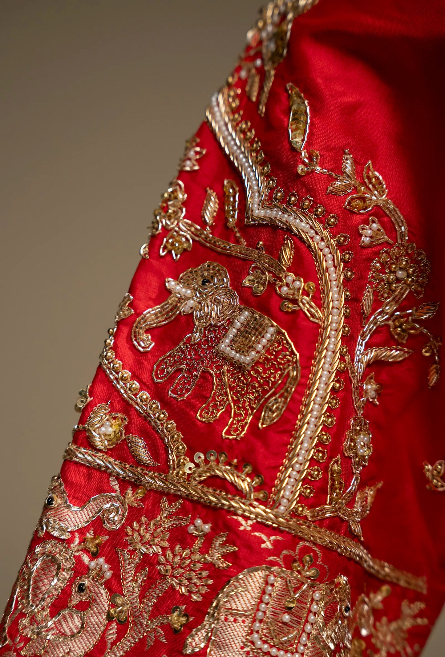 Crimson Red Shikargah Mashru Silk Saree With Unstitched Blouse