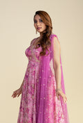 Pink Floral V-Neck Anarkali Set