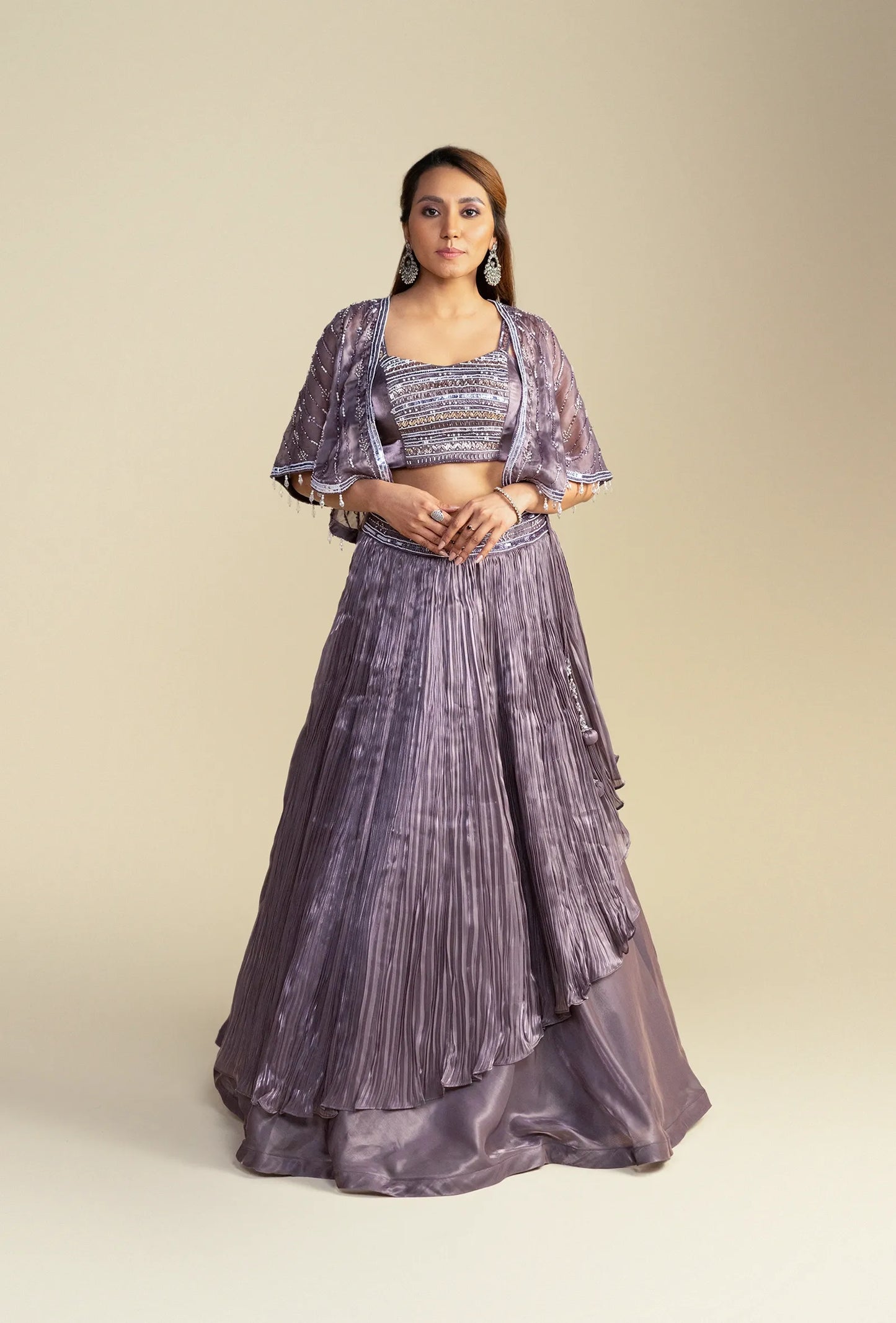 Tessa Dark Lilac Satin Organza Lehenga Set