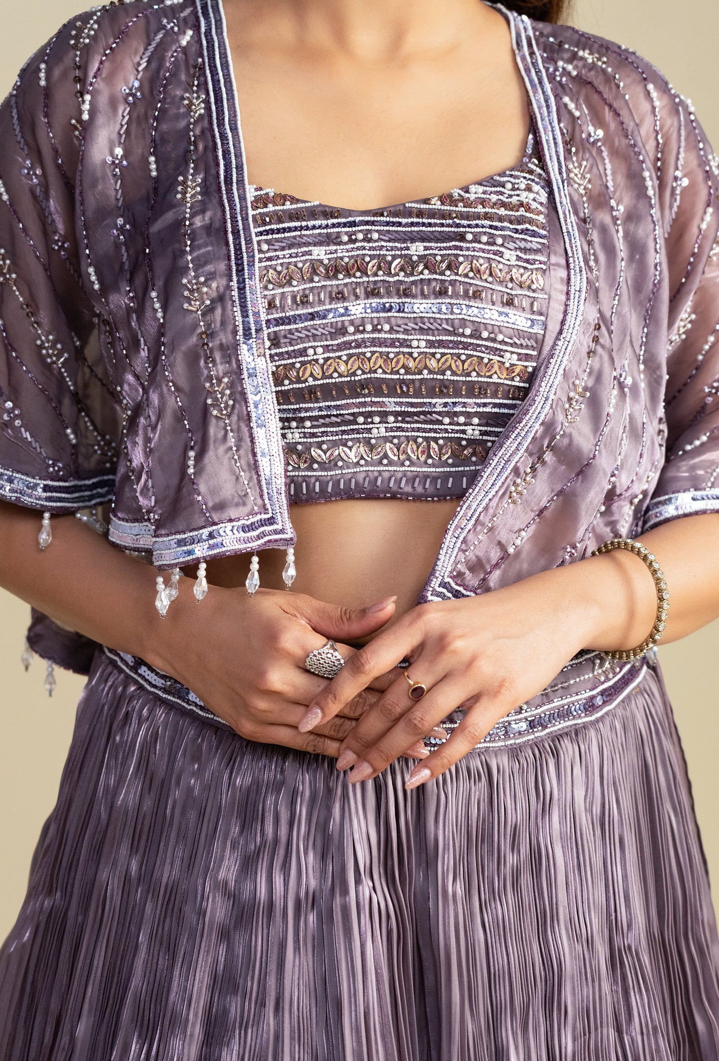 Tessa Dark Lilac Satin Organza Lehenga Set