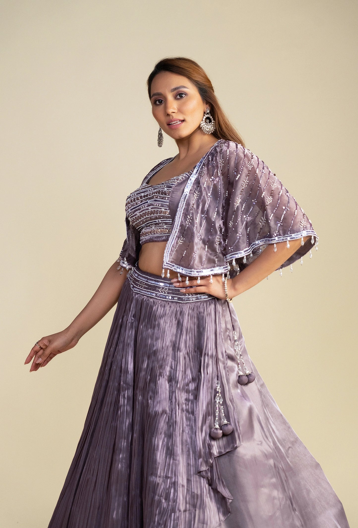 Tessa Dark Lilac Satin Organza Lehenga Set