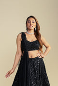 Diam Black Glam Sequined Lehenga Set with Attached Dupatta