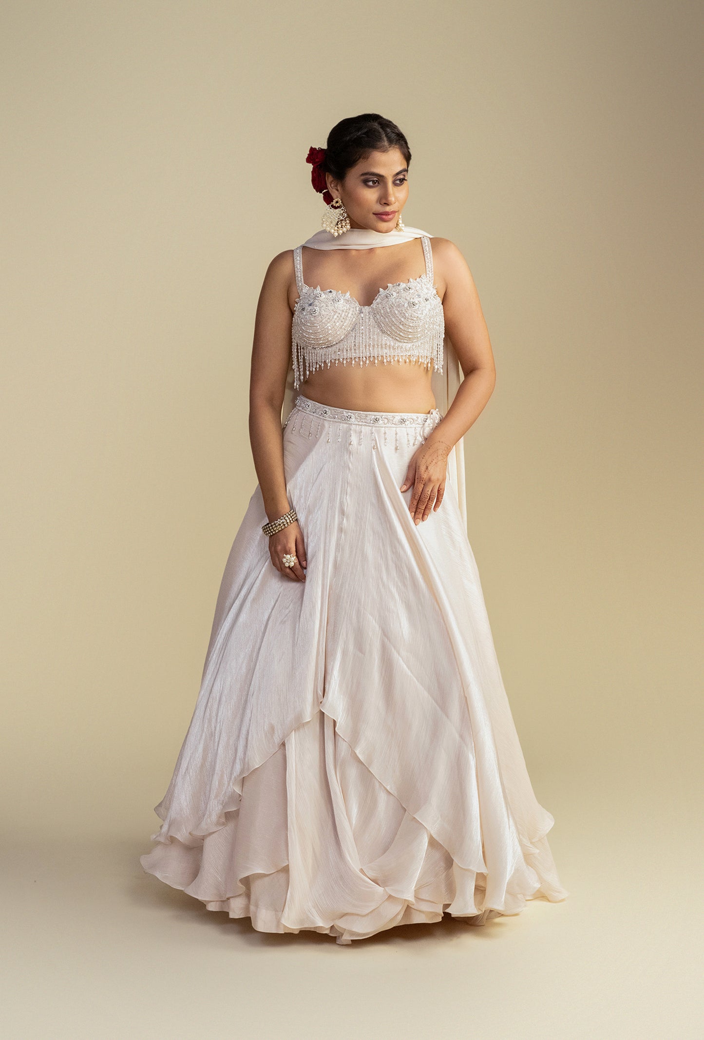 Celene Dreamy White Glass Tissue Organza Lehenga Set