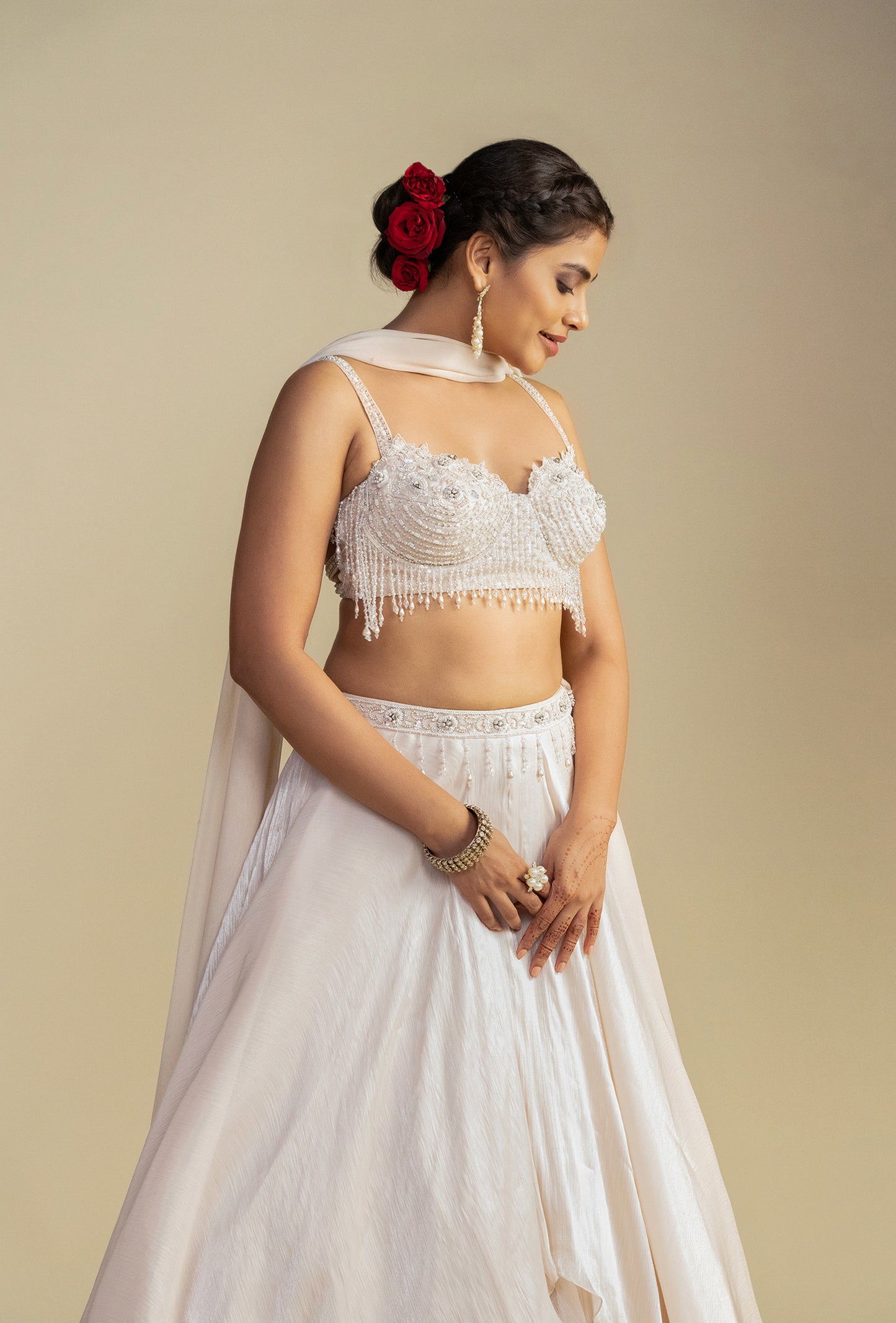 Celene Dreamy White Glass Tissue Organza Lehenga Set