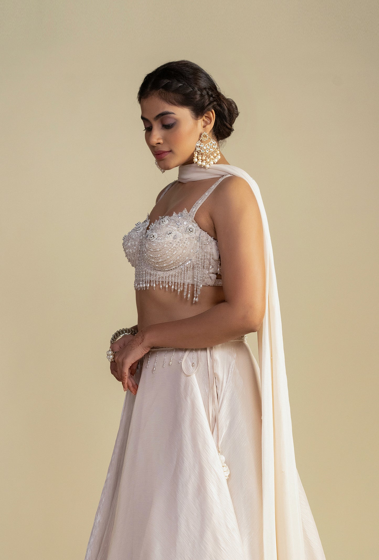 Celene Dreamy White Glass Tissue Organza Lehenga Set