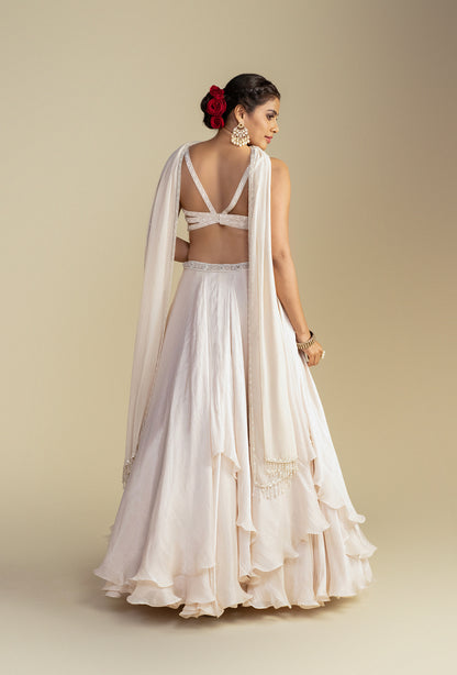 Celene Dreamy White Glass Tissue Organza Lehenga Set