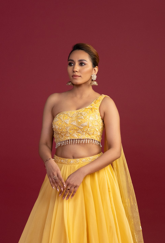 Mariah Yellow Lehenga Set with Attached Dupatta Blouse