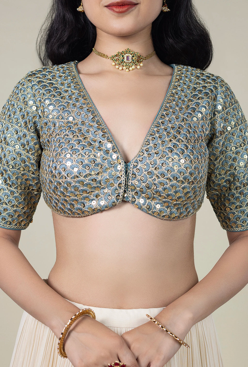 TJBL00011_2 Powder Blue with Gold Blouse